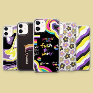 Non Binary Phone Case LGBTQ+ Asexual Cover for iPhone 17Pro, 16, 15, 14, 13, 12, Samsung S25, S24, S23Fe, S22, A16, A26, A56, Pixel 10, 9Pro