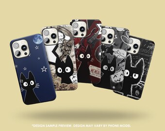 Black Cat Phone Case Cute Cat Kitty Cover for iPhone 18Pro, 17, 16, 15, 14, 13 Samsung S26, S25, S24, S23, A16, A17, A56, Pixel 11, 10Pro