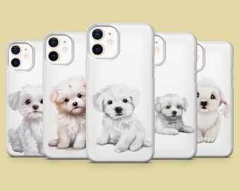 Maltese Phone Case Cute Dog Puppy Cover for iPhone 16E, Pro, 15, 14, 13, 12, Samsung S25, S23FE, S24FE, A16, Pixel 9Pro, 8A