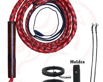 Handmade Leather Snake Whip Professional Bullwhip for Cracking Genuine Cowhide Whip Indiana Jones Style Whip