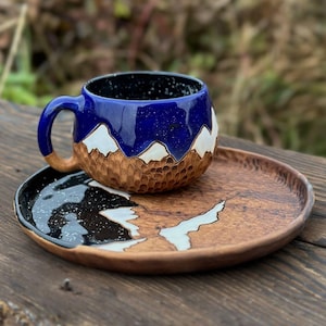 ラテマグとセラミックプレートセット – 紅茶やカプチーノ用の手作りマグ、セラミックエスプレッソカップ、心地よいティーセット、秋のギフトアイデア