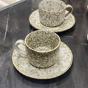 Cappuccino or Tea Cups | Ceramic Cup and Saucer | Handmade Stoneware Coffee Mug Set | Gift for Tea Lover |  Cozy Kitchen Drinkware