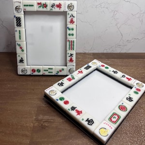 Vintage Set of 2 4x6 Mahjong Tile Photo Picture Frames, as found