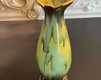 Vintage Bay Keramik Tulip Drip Glaze Vase, as found 7”