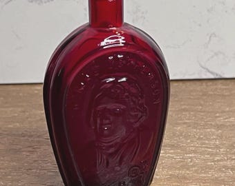 Vintage Wheaton Glass Red 1971 Thomas Jefferson Flask 3”