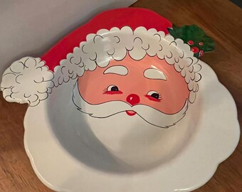 Vintage Ullman Plastic Large Santa Claus Serving Bowls 14”