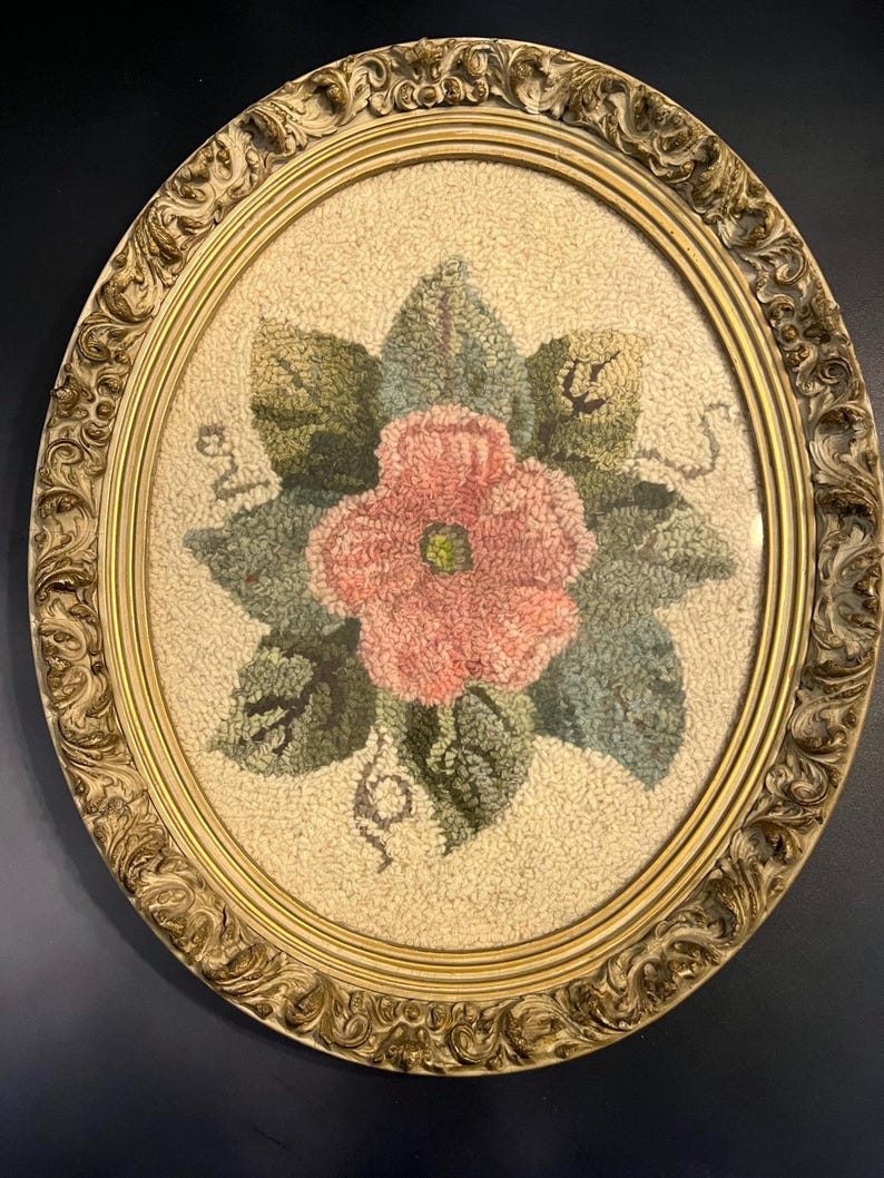 Vintage Hand Hooked Floral Wall Art With Ornate Oval Frame 17x14” - Etsy