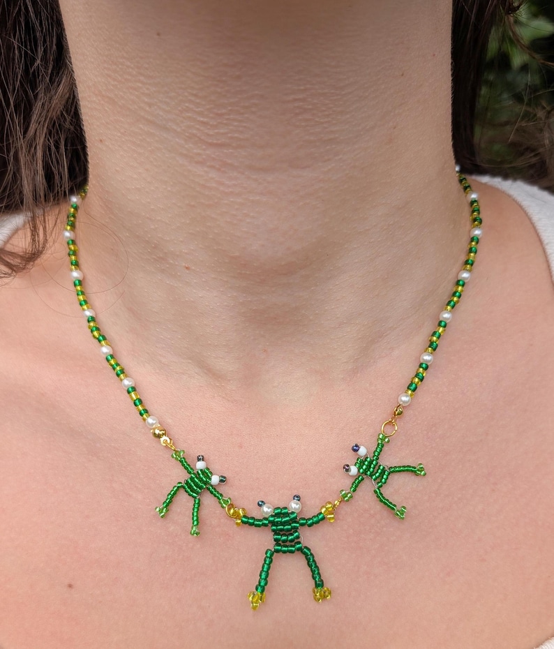 Handmade Beaded Frog Necklace: Ms Frizzle-Core Jewelry image 4
