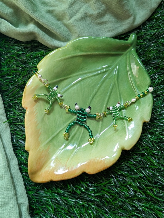 Handmade Beaded Frog Necklace: Ms Frizzle-Core Jewelry