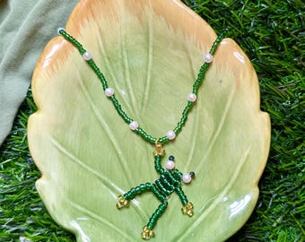 Handmade Beaded Single Frog Necklace: Ms Frizzle-Core Jewelry