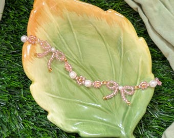 Handmade Beaded Bow Choker: Pearl & Flower Necklace