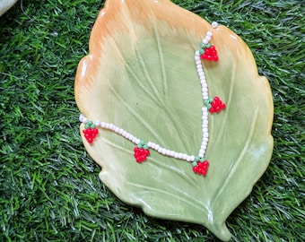 Strawberry Fields Necklace,  Handmade Beaded Fruit Summer Necklace