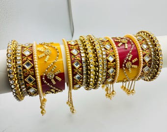 Rajasthani Bridal Bangle Set: Acrylic Chuda with Stone & Mirror Work