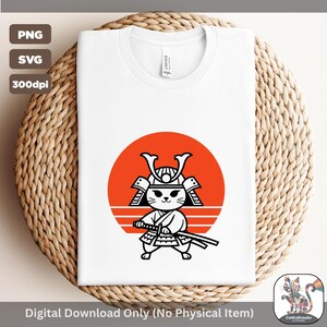 Samurai Cat SVG PNG | Cute Cat Warrior Design | Feline Samurai Illustration | Cat Lover Gift | Japanese Inspired Cat