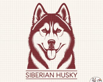 Siberian Husky Line Art, SVG PNG Clipart (Digital Download)