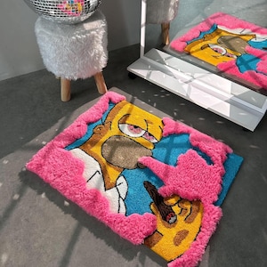 Pink smoke rug, Cartoon rug, handmade rug, cartoon character rug, custom 3D rug, gift idea
