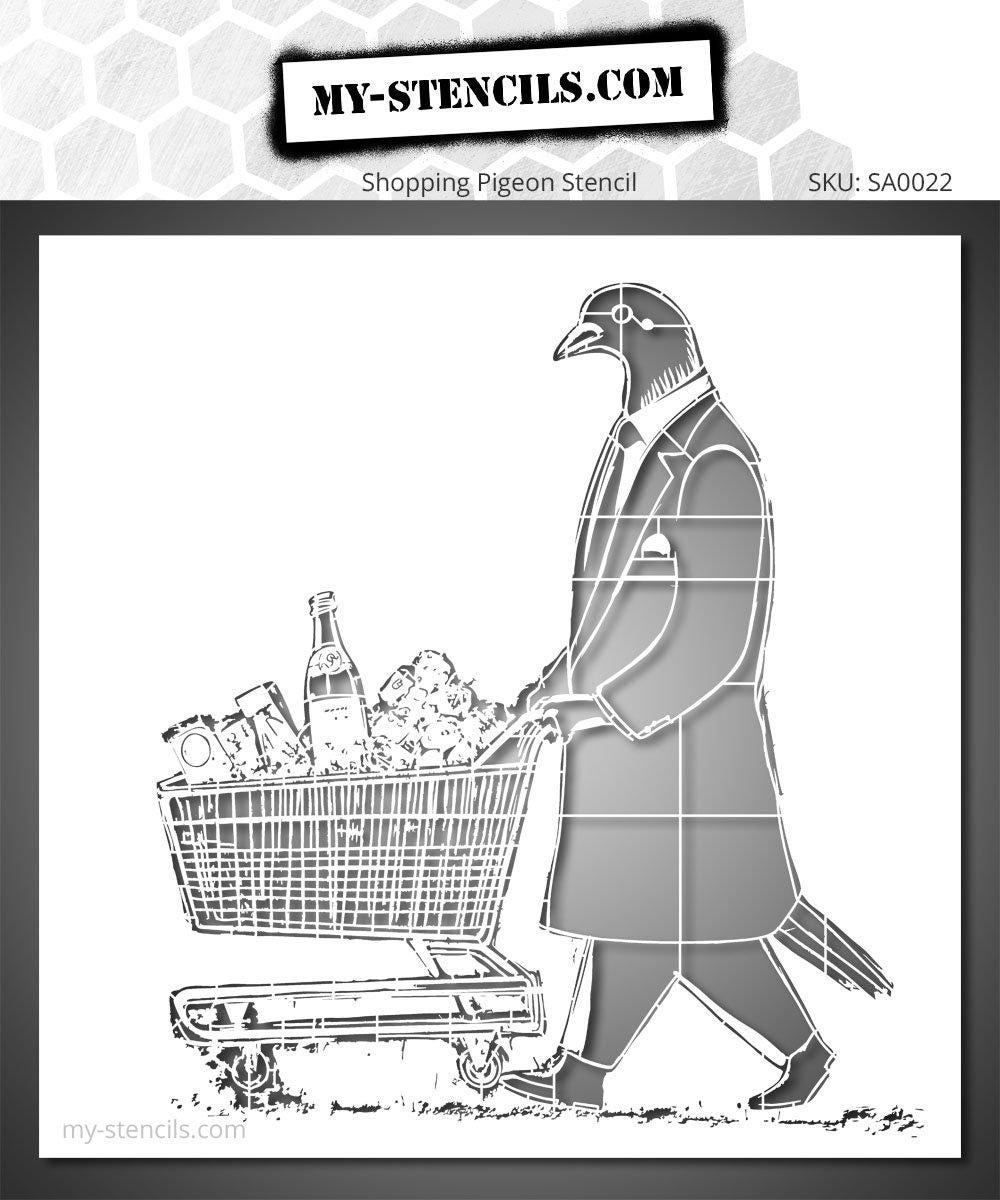 Pigeon at Supermarket Stencil – Quirky Urban Art Template for Wall