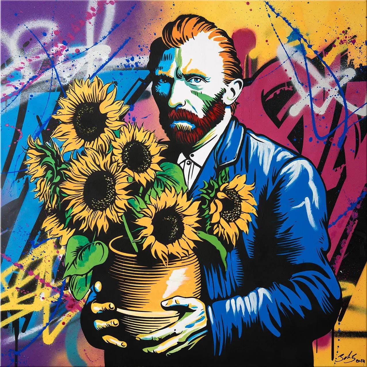 Van Gogh Sunflowers Stencil – Portrait and Floral Art Template for