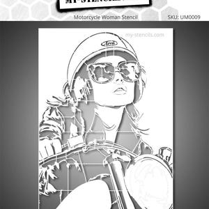 Motorcycle Woman Stencil – Reusable Pop Art Stencil for Wall, Canvas, Urban Art, Garage Decor & DIY Projects