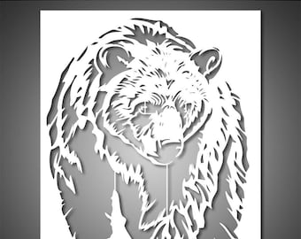 Brown Bear Stencil – Reusable Forest Animal Stencil for Wall, Canvas & DIY – Mylar Wild Bear Template for Rustic and Totemic Decor