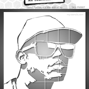 Cap Man Portrait Stencil – Urban Male Face for Wall Art, Canvas, DIY Street Art, Reusable Mylar Template