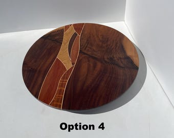 Handcrafted Walnut Lazy Susan with Exotic Wood Inlay, 15-inch