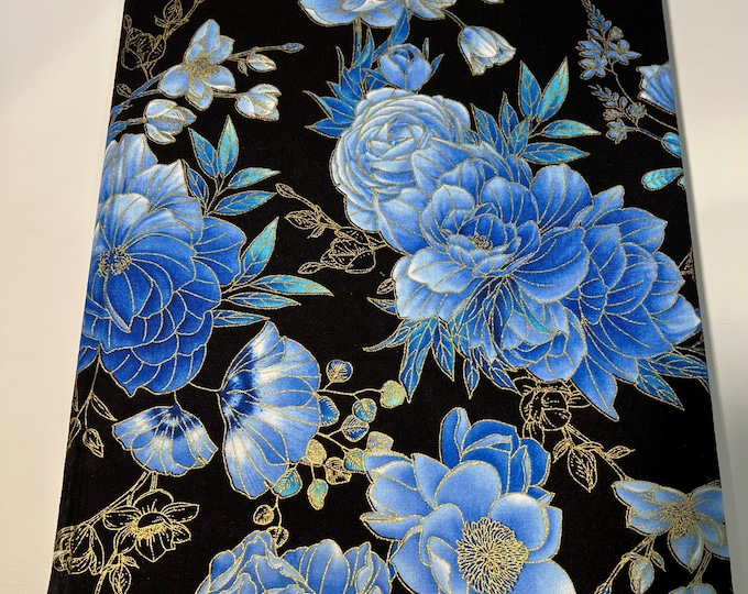 Large Notepad - Black and Blue Floral Print