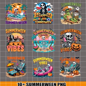 9+ Summerween Png Bundle, Funny Summer-ween Png, Summerween Horror Characters Png, Spooky Summer, Halloween Gift, Year-Round, Beach Skelly