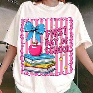 Preppy Back to School PNG, Coquette Teacher First Day of School Png, Retro Pink Girly Student Shirt Design Sublimation Digital Download