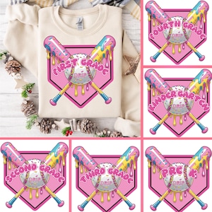 Ice Cream Baseball Drip Back to School PNG Bundle, Dripping Kindergarten Design, First Day PNG, Pre-K to Third Grade Png,School Boy Girl Png