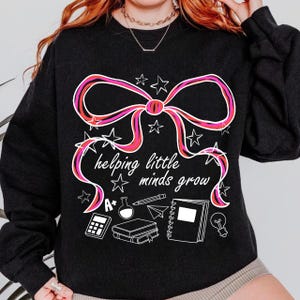 Helping Little Minds Grow Png, Coquette Teacher Png, Coquette Pencil Bow Png, Preppy Teacher png, Back to School Png, Teacher Shirt PNG