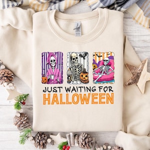 Just Waiting for Halloween Png, Summerween PNG, Skeleton Woman Summerween Png, Funny Spooky Summer Halloween PNG Design, Skeleton Summer Png
