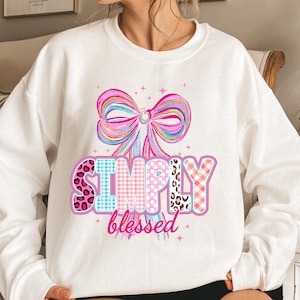 Simply Blessed Coquette Png, Retro Christian Png, Faith png, Christian Coquette PNG, Religious Png, Bible Verse Png, Bow Png, Pink Coquette