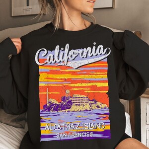 Alcatraz Island California PNG, Vintage San Francisco Travel Poster, Retro Sunset Clipart, California Landmark Digital Download