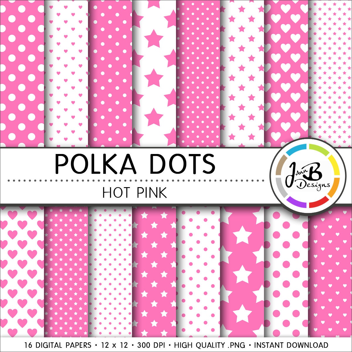 Polka Dots Digital Paper Hot Pink Pink White Dots Hearts Etsy Polka Dots Digital Paper Hot Pink Pink White Dots Hearts Etsy