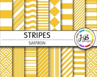 Stripes Digital Paper, Saffron, Yellow, White, Stripes, Nautical, Digital Paper, Digital Download, Scrapbook Paper, Digital Paper Pack