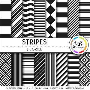 Stripes Digital Paper, Licorice, Black, Black and White, Stripes, Digital Paper, Digital Download, Scrapbook Paper, Digital Paper Pack