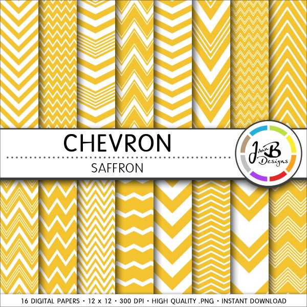 Chevron Digital Paper, Saffron, Yellow, White, Chevron, Zig Zag, Digital Paper, Digital Download, Scrapbook Paper, Digital Paper Pack