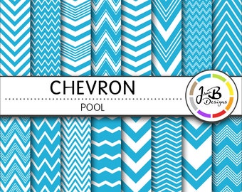 Chevron Digital Paper, Pool, Blue, Blue and White, Chevron, Zig Zag, Digital Paper, Digital Download, Scrapbook Paper, Digital Paper Pack