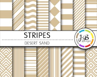 Stripes Digital Paper, Desert Sand, Brown, White, Stripes, Nautical, Digital Paper, Digital Download, Scrapbook Paper, Digital Paper Pack