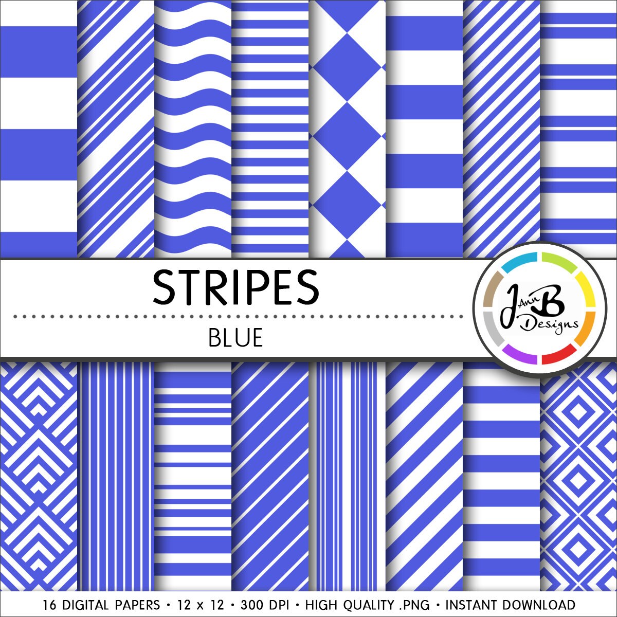 Stripes Digital Paper, Blue, Blue and White, Stripes, Nautical, Digital