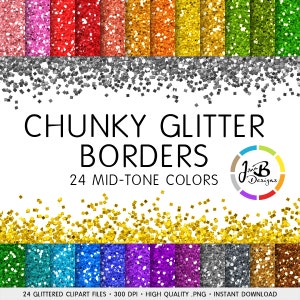 Chunky Glitter Borders Clip Art: Glitter Clip Art, Glitter Border Clip Art, Clipart Digital Border, Glitter Overlay