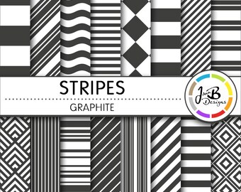Stripes Digital Paper, Graphite, Gray, White, Stripes, Nautical, Digital Paper, Digital Download, Scrapbook Paper, Digital Paper Pack