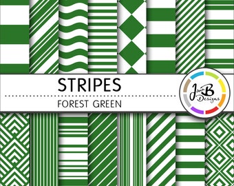 Stripes Digital Paper, Forest Green, Green, White, Stripes, Nautical, Digital Paper, Digital Download, Scrapbook Paper, Digital Paper Pack