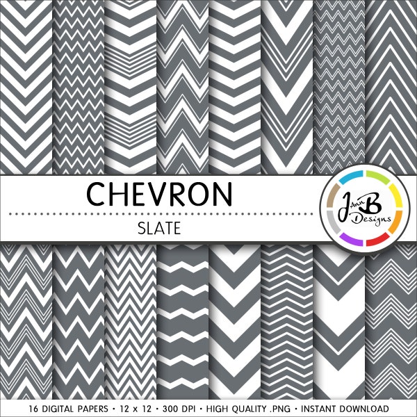 Chevron Digital Paper, Slate, Gray, Gray and White, Chevron, Zig Zag, Digital Paper, Digital Download, Scrapbook Paper, Digital Paper Pack