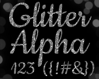 May include: Silver glitter alphabet clipart with letters A-Z, numbers 1-9, and symbols.  96 high quality PNG files, 300 DPI, instant download.