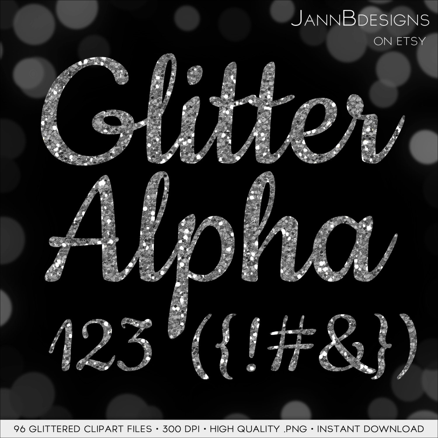 silver glitter alphabet clipart instant download etsy