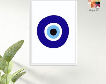 Evil Eye Wall Art | Spiritual Protection Decor | Minimalist Blue Eye Print | Lucky Charm Wall Print | Digital Download