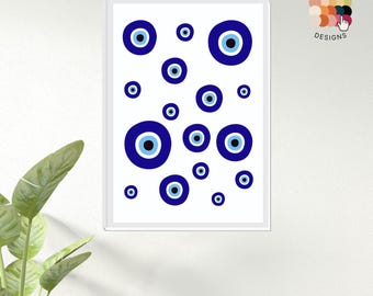 Evil Eye Wall Art | Spiritual Protection Decor | Minimalist Blue Eye Print | Lucky Charm Wall Print | Digital Download