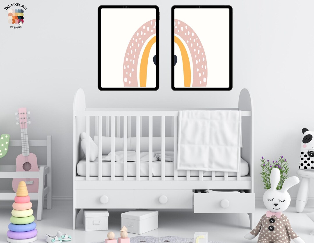 Boho Rainbow Wall Art Set – Neutral Nursery Prints, Pastel Kids Room ...